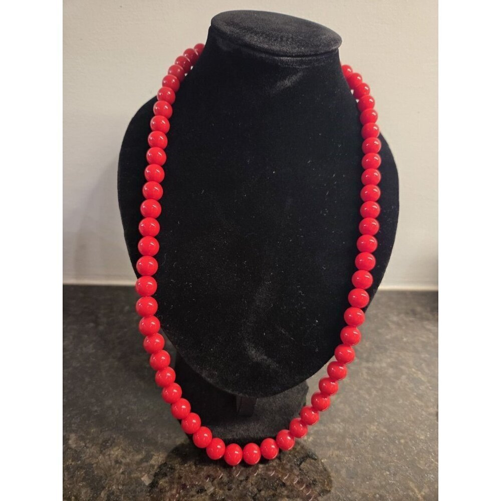 Vtg Signed Oops A Daisy Red Lucite Bead Necklace 12โ Gold Tone
